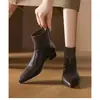 Edição Couro~Novos Sapatos Femininos Outono/Inverno Salto Grosso Preto Salto Médio Abertura Elástica Couro Genuíno Bico Fino Emagrecimento Botas Slim Botas de Cano Curto