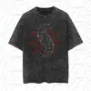Camiseta Vintage Desgastada con Estampado de Rock de Metal Pesado, Estilo High Street Americano, Corte Holgado, Hombro Caído, Manga Corta, Venta al por Mayor Transfronteriza