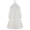Vestido de Renda Europeia e Americana Costurado com Botão Vestido Lindo nas Costas Gola Halter Comércio Exterior Roupas Femininas Sexy Emagrecedor Verão Feminino Elegante Saia Curta
