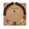 Pulsera Transfronteriza Caliente de Doce Constelaciones Unisex Ágata Piedra Natural con Tarjeta