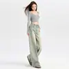 Jeans de Pierna Ancha de Longitud Completa con Textura de Cintura Alta para Mujer Tendencia Otoño 2025 Pantalones Rectos Nuevos Altos Delgados