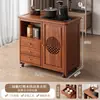 Mesa de Chá Móvel, Pequeno Gabinete Lateral de Mesa de Chá, Armário de Chá Doméstico para Sala de Estar, Mesa de Chá de Madeira Maciça, Com Aquecimento de Água Integrado e Preparo de Chá, Carrinho de Chá com Rodas