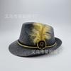 Sombrero de jazz de fieltro gris alemán al por mayor de fábrica, sombrero de fieltro Oktoberfest no tejido con pluma, sombrero de escenario