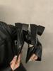 Sapatos femininos de salto grosso preto bico fino salto alto 2024 Novo estilo coreano estilo francês sapatos de couro mocassins retrô para o dia a dia