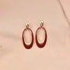 Pendientes Aro Retro Huecos Ancora Gota de Aceite Roja Geométricos Versátiles Ovalados Estilo Hong Kong Largos para Mujer