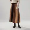 Falda de Patchwork de Color Contrastante de Nuevo Diseño Otoño/Invierno 2026 para Mujer, Falda de Línea A de Cintura Alta Estilizadora de Longitud Media Vintage