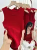 Chaleco de Punto Europeo Rojo Blanco con Tirantes para Mujer, Ropa Exterior de Verano, Cubre Brazo, Ajustado, Parte Inferior Estilo Spice Girl