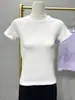 Top de Yoga Sem Costura com Sensação de Segunda Pele para Mulheres, Emagrecedor, para Corrida, Esportes, Fitness, Gola Redonda, Manga Curta, Cintura Marcada, Ajustado ao Corpo, Roupa de Yoga Fina