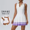 Conjunto de Falda de Tenis de una Pieza sin Mangas con Cuello Polo Estilo Europeo y Americano con Falda Plisada de Color Contrastante Vestido de Fitness 62120+62414