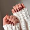CS-275 rojo claro café redondas uñas postizas transfronterizas color sólido cortas redondas otoño e invierno blanco 24 piezas de piezas de uñas para usar venta al por mayor
