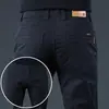 Pantalones Casuales de Algodón Puro para Hombre Otoño Modernos Versátiles Ajustados Rectos Elásticos Pantalones de Vestir Invierno