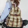 Yx Mochila Escolar Xadrez de Lã Retrô Feminina 2026 Outono e Inverno Novo Estilo Mochila Diária para Viagem Mochila para Alunos do Ensino Médio e Universitário