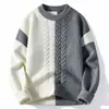 Suéter de Tricô com Blocos de Cor Outono e Inverno, Gola Redonda, Malha Trançada, Corte Solto, Estilo Retrô, Malha Macia, Unissex, Estilo Casal, Em Estoque