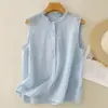 Colete Azul 2026 Verão Novo Estilo Coreano Moda Gola Redonda Manga Bufante Sem Mangas Feminino Solto Doce Juvenil Top