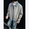 Jaqueta Masculina Falsa de Duas Peças com Gola Xadrez Primavera e Outono Nova Peça de Roupa Externa Solta Patchwork Gola Jovem Tendência Casual Top