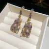 Aretes Cuadrados con Incrustaciones de Diamantes Blanco Cristalino Congelado de Lichi, Pendientes de Estilo Corte Vintage, Accesorios para Orejas Exagerados de Lujo Ligero de Gama Alta