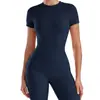 Bestseller transfronterizo: Conjunto de dos piezas de manga corta para yoga para mujer con sensación de segunda piel, pantalones ajustados de cuello redondo, conjunto de Pilates fitness de glúteo de durazno