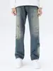 Jeans Masculino Retrô Americano High Street Lavado Desgastado Perna Reta Bolso Grande, Calça Casual Solta com Design Nicho de Outono