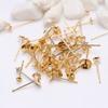 Pin de oreja chapado en oro de 14K que conserva el color Pin de copa de perla Portapin de cuentas de cristal natural Soporte vacío Pendientes de botón Accesorios de joyería DIY