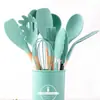Juego de Utensilios de Cocina de Silicona 12 Piezas Juego de Utensilios de Cocina con Mango de Madera Antiadherente Cocina Utensilios de Cocina de Silicona Juego de Doce Piezas