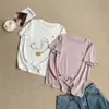 Camiseta de Algodón Transpirable con Copos de Nieve y Pony Metálico de Manga Corta Estilo Coreano de Verano para Mujer Top Pulóver Redondo Adelgazante para Hombro Derecho para Mujer