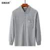 Camiseta de Algodão Grossa de Manga Longa para Homens, Primavera e Outono, Estilo Casual Solto, Cor Sólida, Gola de Lapela, Bolsos Reais, Roupa de Outono