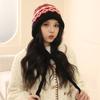 Pasamontañas Estilo Fair Isle Gorro Tejido para Mujer Invierno Bolsa Doble Uso Caliente Felpa Pelo Lana Gorro