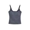 Camisole Listrada de Gola Quadrada Estilo Básico Garota Picante com Bojos, Nova Camisa Base Slim Fit de Verão Curta para Mulheres