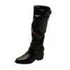 Botas de Cuero Arrugado de Moda Botas de Moda Sencillas de Nicho para Mujer Retro Versátiles Diarias Botas de Media Caña Meillard Botas de Montar Modernas
