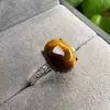 Anillo de Piedra Ojo de Tigre Amarillo Natural con Fuerte Efecto Ojo de Gato, Anillo Sencillo y Elegante para Pareja