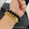 Pulseira Cubana Popular Masculina Transfronteiriça Aço Titânio Ouro 18K Não Desbota Luxo Acessível Aço Inoxidável de Alta Qualidade Pulseira Hip-Hop