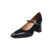 Artísticos y Elegantes Zapatos Mary Jane de Tacón Alto con Costuras de Piel de Oveja Combinables para Primavera 2025 de Tacón Cuadrado Grueso, de Piel Genuina, con un solo botón para Mujer