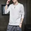 Camiseta falsa de dos piezas para hombre, otoño, holgada, de manga larga, 2021, marca de moda de otoño, camiseta interior, prendas superiores