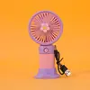 Mini ventilador portátil pequeno com desenho de frutas e flores, com base para celular, ventilador portátil para escritório e mesa de estudante