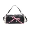 Bolsa de mão fashion e doce estilo coreano com laço e poá, compacta e estilosa, elegante bolsa transversal cilíndrica
