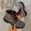 Nuevas Botas de Tobillo con Cordones para Mujer Otoño/Invierno 2026 Estilo Europeo Moda Británica Plataforma Suela Gruesa Punta Redonda con Pedrería para Mujer
