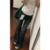 Calça jeans flare azul-acinzentada de cintura baixa, corte slim, com dois botões, novo estilo outono, versátil, modeladora, elástica, estilo bootcut para mulheres