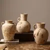 Vaso de cerâmica vintage rachado, cerâmica artesanal, estilo rústico, com duas alças, vaso decorativo para rooms decoradas