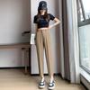 Calça Casual Cinza Feminina 2023 Verão Tubo Reto Solta Cintura Alta Emagrecedora Cropped Versátil