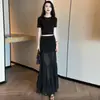 Moda Vestido Traje para Mujer 2026 Verano Nuevo Elegante Ajustado de Cintura Alta Manga Corta Camiseta Falda Floral Conjunto de Dos Piezas