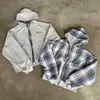 Sudadera con capucha reversible de cuadros única estilo ins europeo y americano de manga larga camiseta pullover chaqueta retro moderna