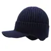 Gorro de Lana para Hombre de Otoño e Invierno, Gorro Grueso Tejido con Forro de Felpa, Gorro de Punto Trendy Estilo Coreano que Protege las Orejas, Gorro Cálido con Visera de Pico para Hombre