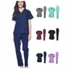 Conjunto de traje de quirófano elástico de alta gama de secado rápido con cuello en V para hombres y mujeres, adecuado para médicos, enfermeras y personal de salones de belleza, con múltiples bolsillos