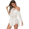 Vestido Cubre-traje Suelto de Longitud Media Estilo Europeo y Americano Transfronterizo con Dobladillo Ancho, Sexy Vestido de Playa Bikini de Ganchillo Calado para Mujer 118A
