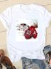 Camiseta cruzada para mujer 2023 top holgado para mujer camiseta estampada de Navidad cuello redondo manga corta