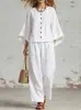 2026 Nuevo Conjunto de Pantalones Anchos de Algodón y Lino Rojo Estilo Europeo y Americano para Mujer, Conjunto de Dos Piezas Casual Holgado de Verano, Conjunto de Moda Tendencia