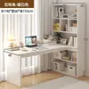 Mesa de canto para computador estilo creme com estante, mesa de estudo integrada, penteadeira de quarto, armário de mesa, mesa doméstica dois em um