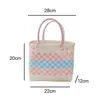 Nova bolsa de piquenique de primavera, bolsa de palha grande, esquema de cores rosa fofo, design xadrez color-block fresco e estiloso