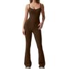 Mono popular de Amazon con tirantes, control de abdomen, color puro, pierna ancha microacampanada, ajustado, de una pieza, ropa de yoga personalizada de fábrica