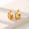 Brincos de Aço Inoxidável em Formato de Meia-Lua Retro com Cravação de Diamantes para Mulheres, Brincos de Titânio de Alto Padrão Levemente Luxuosos com Cravação de Diamantes em Formato de C